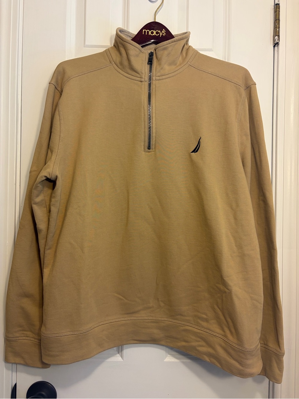 Nautica Men’s Quarter Zip Pullover Sweatshirt Tan Beige Mock Neck Size Medium